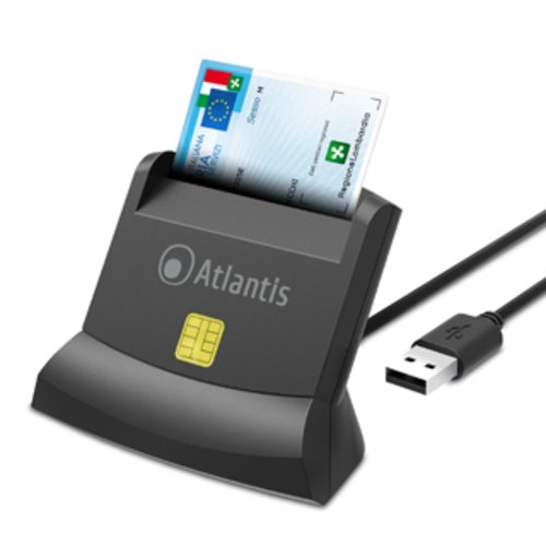 ATLANTIS Lettore Atlantis P005-SMARTCRV-U Smart Card Reader Verticale Per Cns/crs/ts Firma Dig. Fascic. Sanit. Siti Gov. USB 120cm - Immagine 1