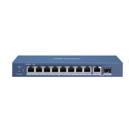 Switch Hikvision L2, Unmanaged, 8 Gigabit Poe ports,1 Gigabit RJ45 Uplink port,1 Gigabit Sfp uplink,802.3af/at-DS-3E0510P-E/M