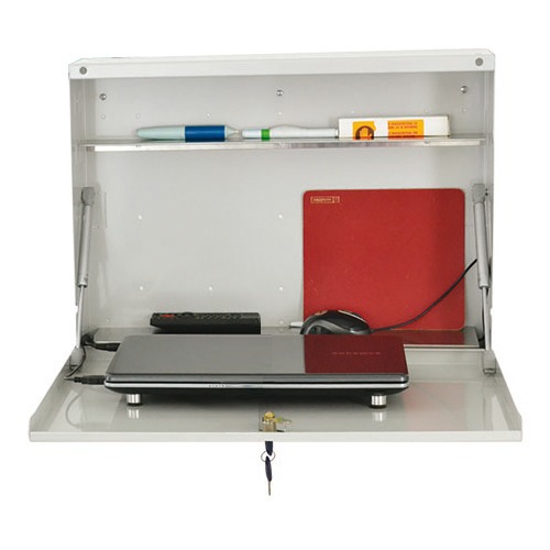 Armadietto di Sicurezza da Parete, Porta Notebook/tablet Fino a 19", Con 2 Pistoni a Gas, Vano Per Cablaggio e Alimentatore - Immagine 1