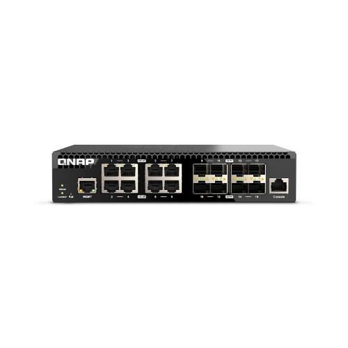 Qnap Switch Management 16 Port of 10GbE Port Speed, 8 Port Sfp+, 8 Port 10gbE RJ45, Half-rackmount Design QSW-M3216R-8S8T