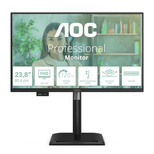 Monitor Aoc LED 23.8" Wide 24P4U IPS 1920x1080 120Hz 4ms 300cd/mq 50.000.000:1 2x2W mm Reg.h Pivot Vga HDMI dp USB - Immagine 1